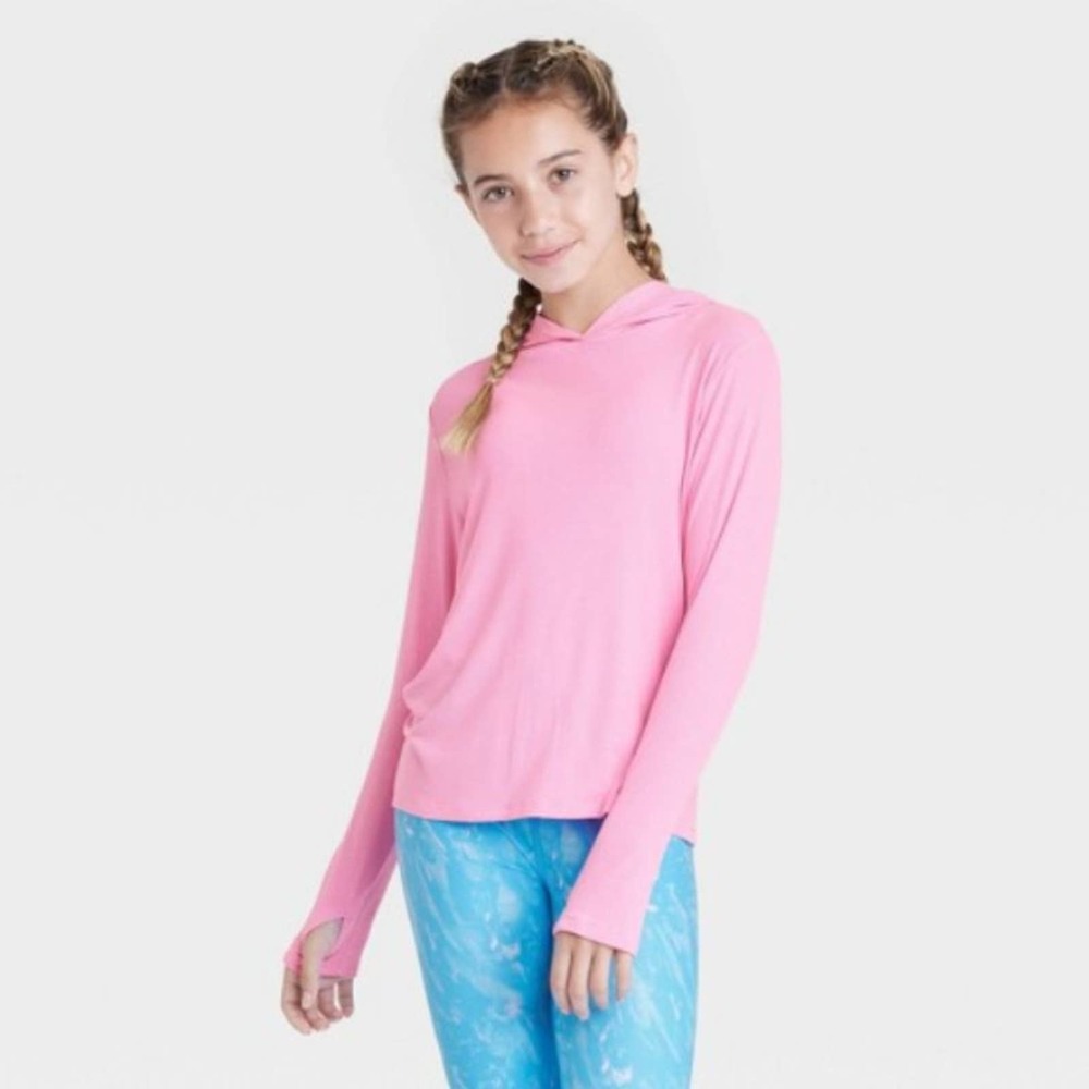 All In Motion Girl's Soft Rib Long Sleeve Hoodie - Pink Size XL (14-16) NWT